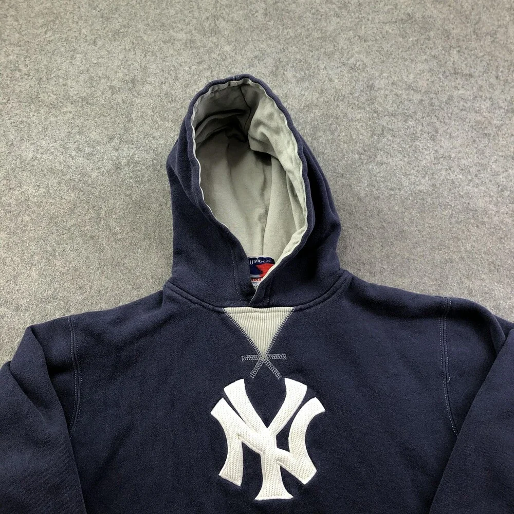Vintage New York Yankees Hoodie Boys Large Blue MLB Baseball Majestic Pullover